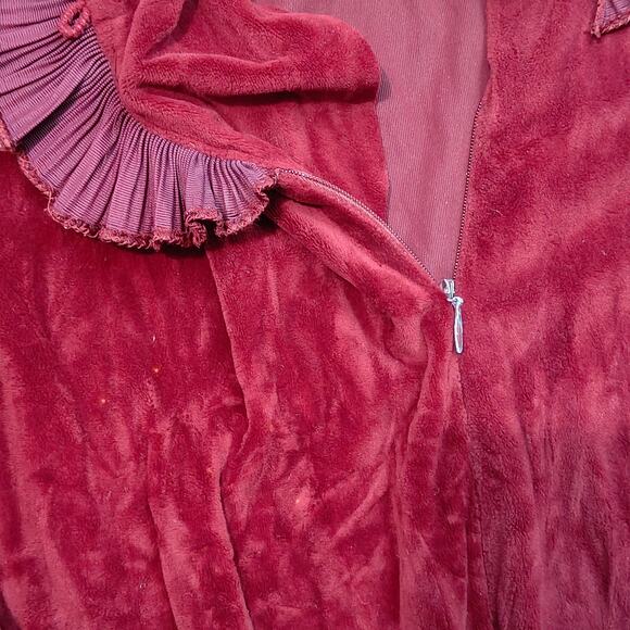 Vintage R. Michael Alan Deep Red Ruffle Trim House Coat Robe Womens Medium - Picture 3 of 6